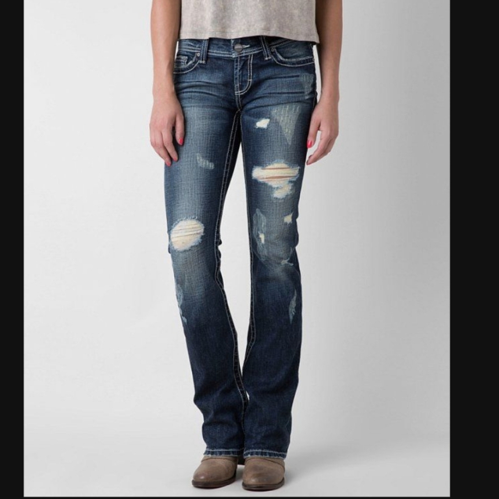 Daytrip Distressed Dark Blue Boot Cut Jeans